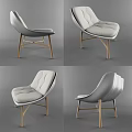 Modern Curved Backrest Accent Chair With Gray Beige Upholstery And Gold Metal Legs