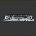 3D Stadium Model With Red Seats Green Turf And Fan Shaped Modern Design
