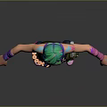 Vibrant Haired 3D Character Wearing Green Tank Top With Skull Design And Ripped Jeans