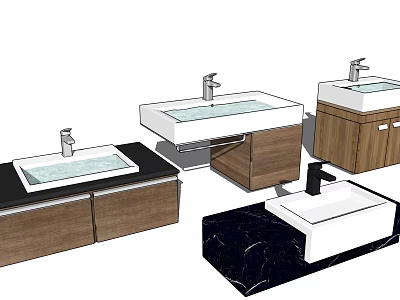 Modern Bathroom Vanity Designs With Wooden Cabinets Marble Countertops And Various Basin Styles 3d model