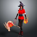 Game Movie Character Wearing Red Top Black Hat Holding Glowing Orbs And Horned Mythical Creature