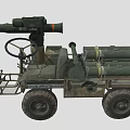 Military Vehicle With Missile Launchers Cannon And Steering Control Equipment