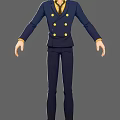Anime Character In Dark Blue Uniform With Yellow Buttons Long Sleeves Standing Pose