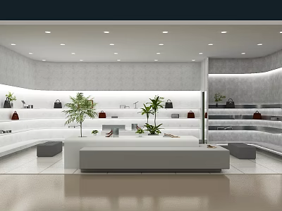 Modern Shopping Mall Store Interior With Display Shelves Green Plants And Bright Lighting 3d model