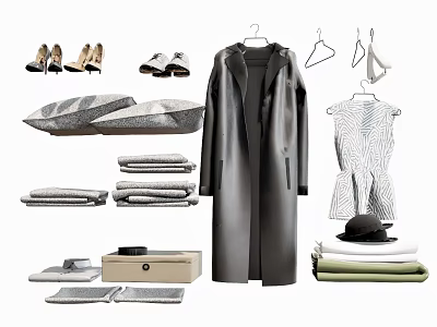 Complete Clothing Collection With Coat Dress Shoes Hat Towels Pillows And Hangers On 3d model