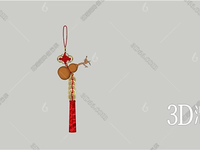 Traditional Chinese Red Hanging Ornament With Gourd Shape And Golden Tassel Decoration 3d model