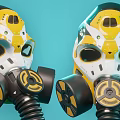 Yellow White Black Gas Mask With Dual Filter Canisters And Modern Sci Fi Design