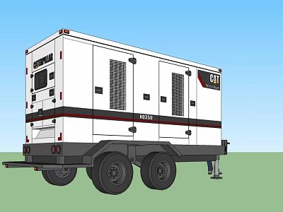 CAT C175 Trailer Mounted Generator With White Body And Black Stripes 3d model