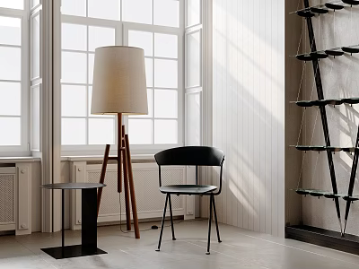 Inflatable Furniture Interior With Black Chair Floor Lamp And Large Windows 3d model