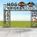 Harley 120th Anniversary Event Entrance With Orange Black Design And Motorcycles