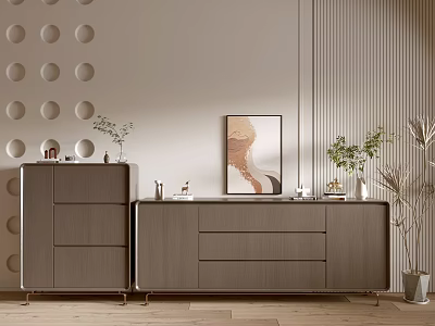 Modern Entryway Console And Side Cabinets With Decorative Plants Wall Art And Minimalist Design 3d model
