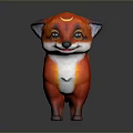 3D Red Fox Model With Yellow Moon Mark On Forehead And Fluffy Tail