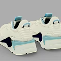 White Casual Sneakers With Light Blue Accents And Dark Contrast Side Panels