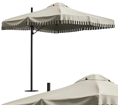 Beige Outdoor Canopy With Black Pole And Tassel Edge Shade Design 3d model