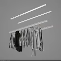 Clothes Hanger System With Suspended Double Rod And Hanging White Black Shirts Garments