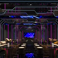 Stylish KTV Interior Design With Purple Blue Neon Lights Sofas And Tables