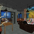 Cozy Café Interior With Iron Decor Hanging Chandeliers Brown Sofas And Van Gogh Painting