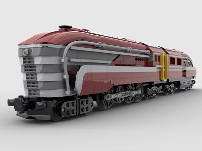Building Blocks Detailed Red And Silver Train Model 8801 With Yellow Accents Vintage Locomotive Design 3d model