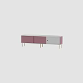Modern Pink Upholstered TV Stand With White Panel And Perforated Design Golden Legs