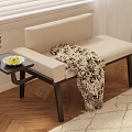 Beige Leisure Chair with Backrest Side Table Flower Vase and Patterned Blanket on Wooden Floor
