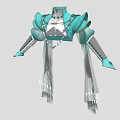 Teal Ornate Fashion Outfit With Wing Like Decorations Geometric Patterns And Transparent Flowing Sleeves
