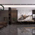 Modern Hotel Lobby Interior With Marble Floor Brown Sofas And Central Chandelier 3d model