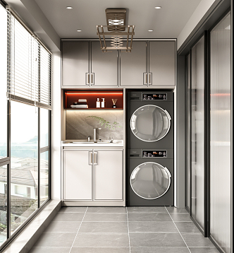 New Chinese Style Balcony Washing Machine Cabinet 3d model