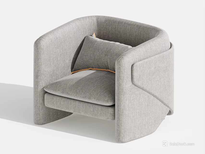 Light Gray Modern Fabric Single Sofa With Curved Armrest And Cushion Design 3d model 