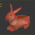 Orange Rabbit Figurine With Long Ears Black Eyes In Lying Pose