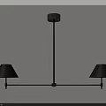 Modern Black Linear Pendant Light With Double Cone Shades And Metal Frame Design 3d model