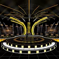 Opulent Stage Design Featuring Circular Platform Black Gold Elements And Dynamic Lighting 3d model