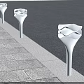 Modern Outdoor Lights With Wavy White Shades Along Stone Path At Night