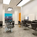Modern Beauty Salon Interior With Black Leather Sofa Marble Floor And Barber Chairs