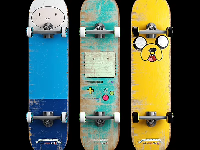 Colorful Skateboards With Cartoon Characters And Unique Graphic Designs 3d model