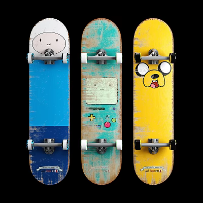 Colorful Skateboards With Cartoon Characters And Unique Graphic Designs 3d model