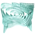 Light Green Wavy Layered Modern Artistic Ceiling Design With Curved Lines And Textured Details
