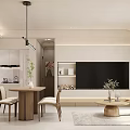 Modern Living and Dining Room Interior With Beige Sofa Wooden Coffee Table And Decorative Painting