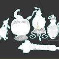 Decorative Ornament Set With Pumpkin Shaped Glass Containers Metal Stands And Leaf Decorations