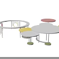Modern Circular Pergola Structure With Colorful Round Tables And Greenery Bases 3d model