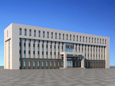 Modern Office Building With Light Colored Exterior Large Windows And Spacious Front Plaza 3d model