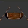 Small Classic Wooden Boat With Oars And Smooth Wooden Structure On Dark Background