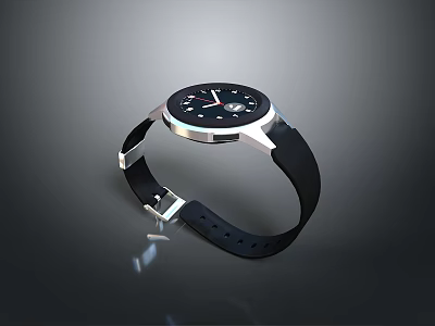 Modern Sleek Watch With Black Dial White Numbers Hands Silver Bezel And Comfortable Black Strap 3d model