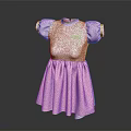 Pink Dress With Lace Details Puff Sleeves High Neck And Flared Skirt