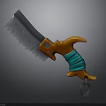 Serrated Blade Knife With Orange Handle Green Wrapped Grip And Metal Ring