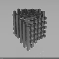 Modern Metallic Cube Structure With Geometric Modular Design And Reflective Surface