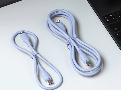 Two Light Blue USB C Cables For Phone Digital Charging Near Laptop 3d model