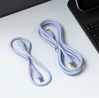Two Light Blue USB C Cables For Phone Digital Charging Near Laptop 3d model