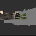 Military Utility Vehicle Tank Firing Shell with Smoke and Tracks on Rocky Ground