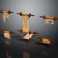 Ancient Scrolls With Old Parchment And Wooden Rollers Showing Historical Manuscripts And Torn Edges