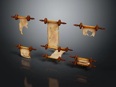 Ancient Scrolls With Old Parchment And Wooden Rollers Showing Historical Manuscripts And Torn Edges 3d model